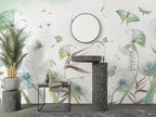 Green Dandelion Wallpaper : Watercolor Butterfly Seeds Mural - View 3