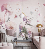 Pink Dandelion Wallpaper : Watercolor Floating Seeds Mural