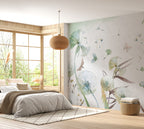 Green Dandelion Wallpaper : Watercolor Butterfly Seeds Mural - View 4