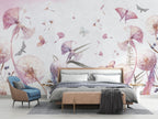 Pink Dandelion Wallpaper : Watercolor Floating Seeds Mural - View 5