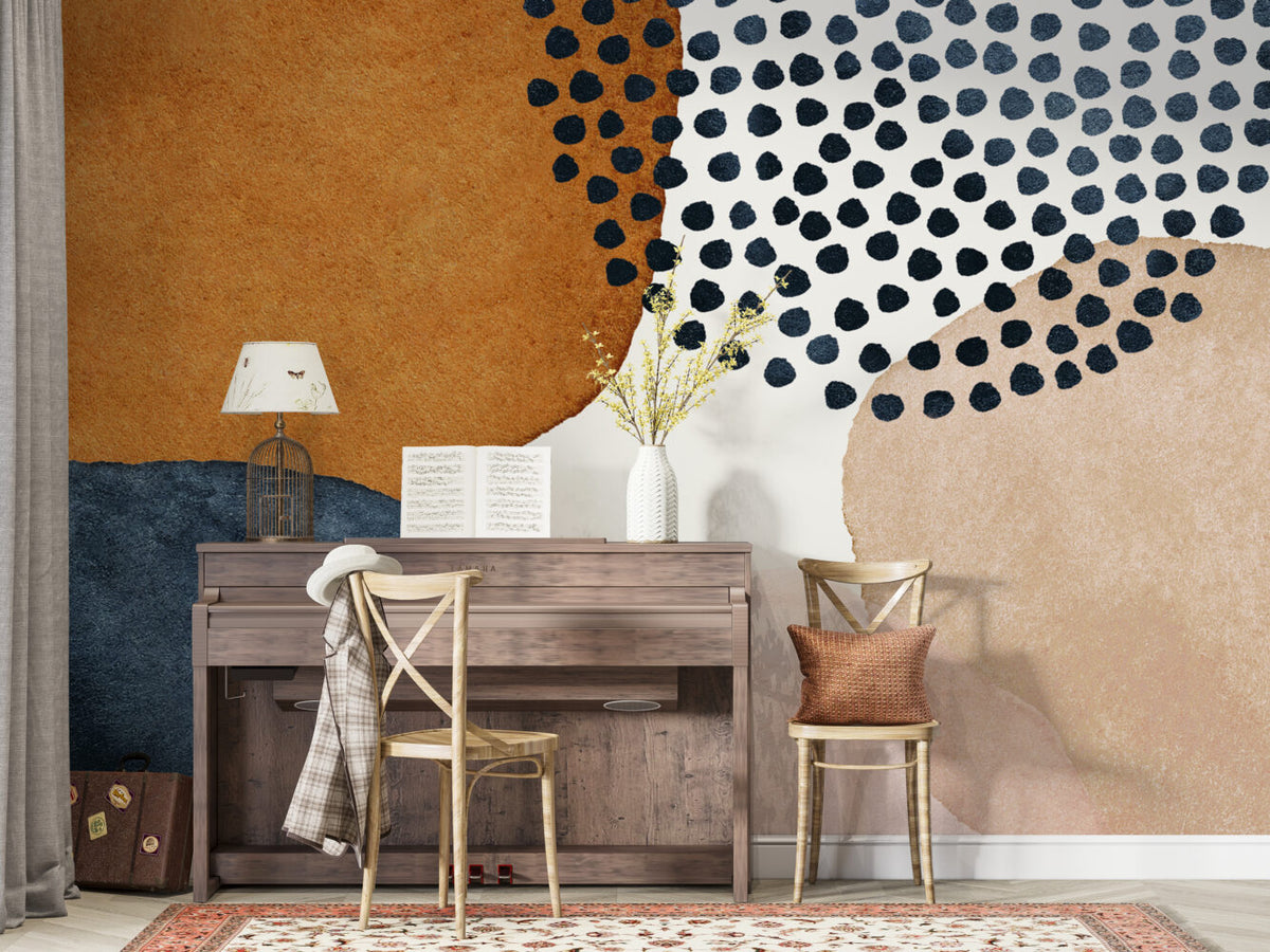 Boho Dot Abstract Wallpaper : Rust And Navy Shapes Mural