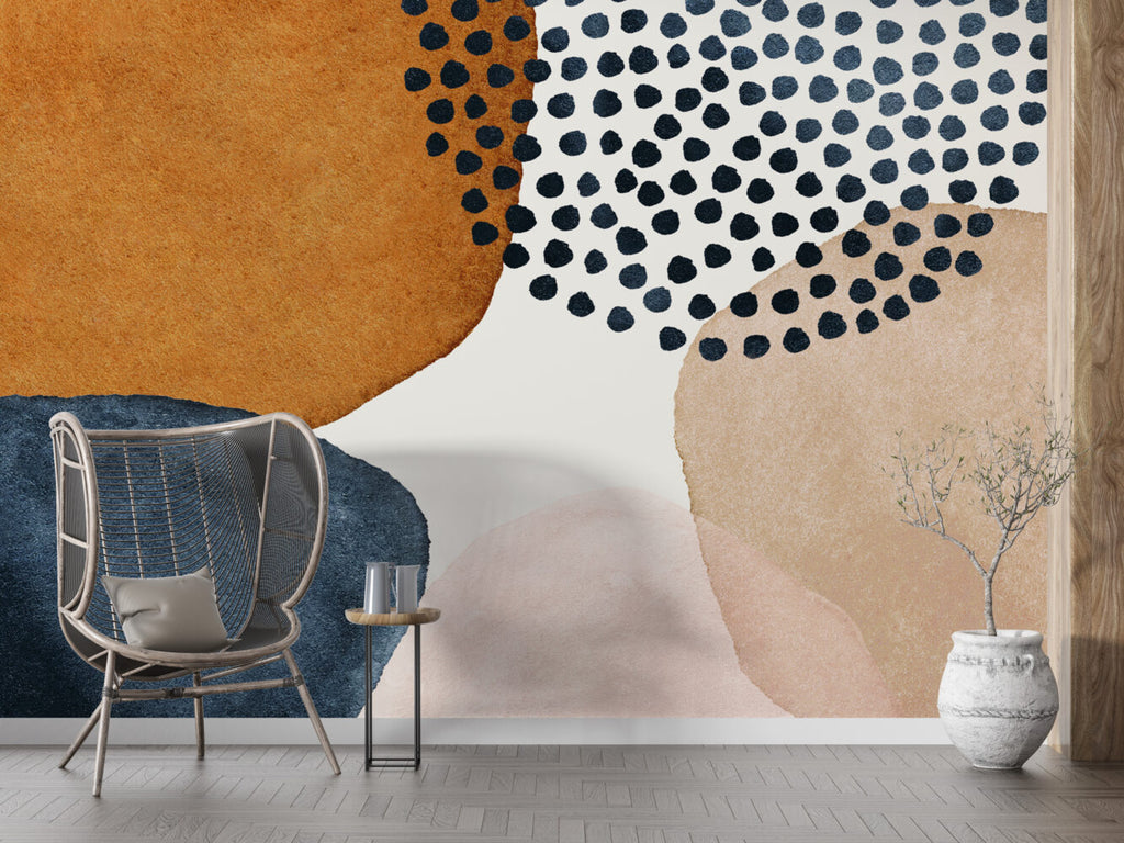 Boho Dot Abstract Wallpaper : Rust And Navy Shapes Mural - View 6