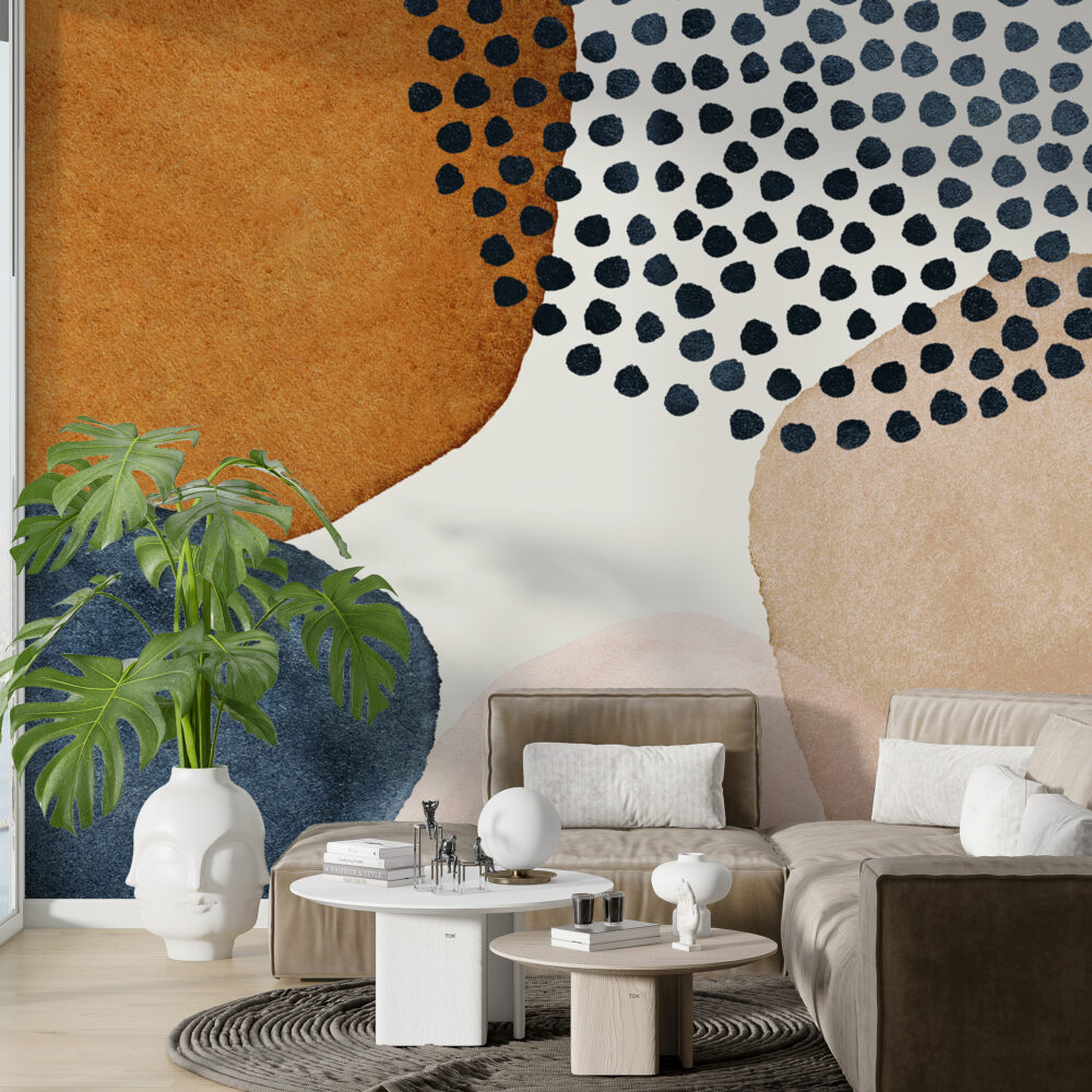 Boho Dot Abstract Wallpaper : Rust And Navy Shapes Mural - View 3
