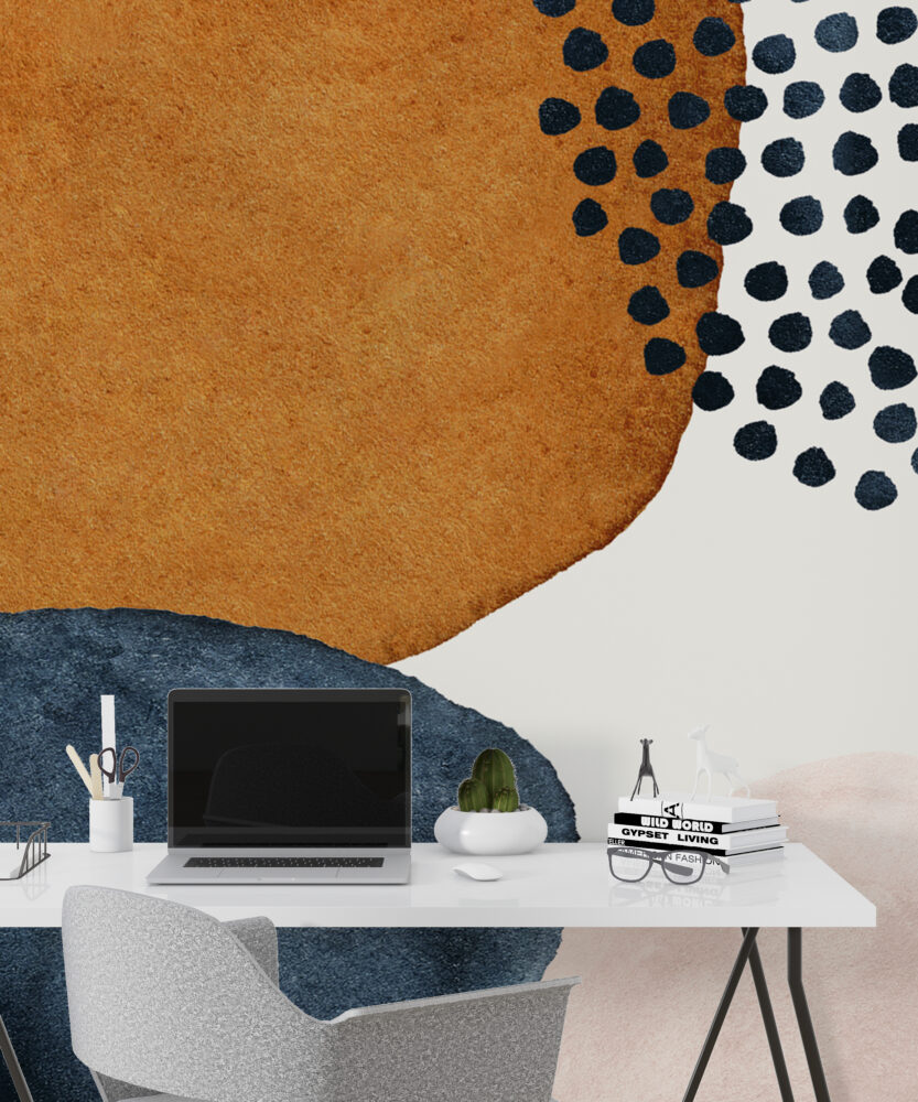 Boho Dot Abstract Wallpaper : Rust And Navy Shapes Mural - View 5