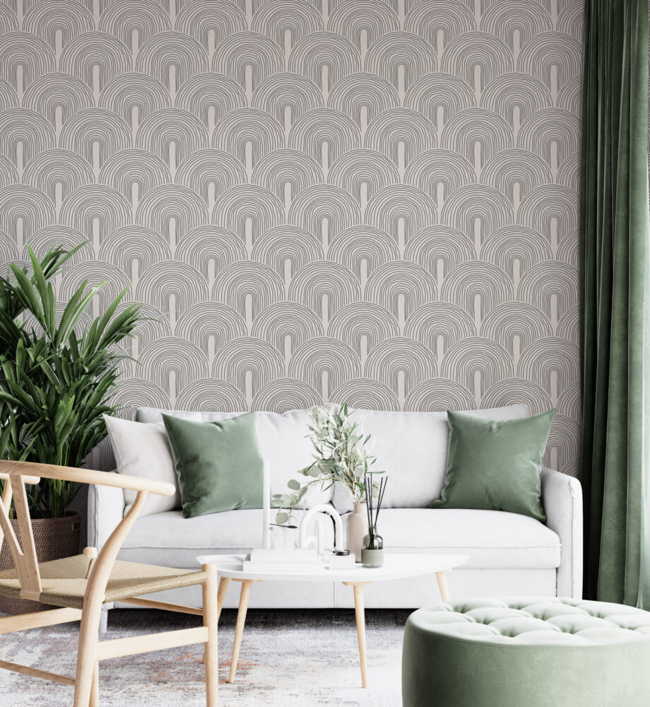Grey Arch Line Wallpaper : Geometric Rainbow Arches Pattern - View 4