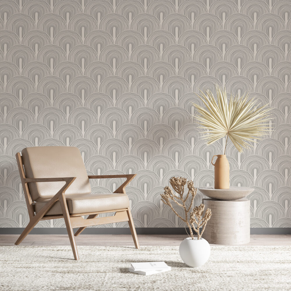 Grey Arch Line Wallpaper : Geometric Rainbow Arches Pattern - View 5