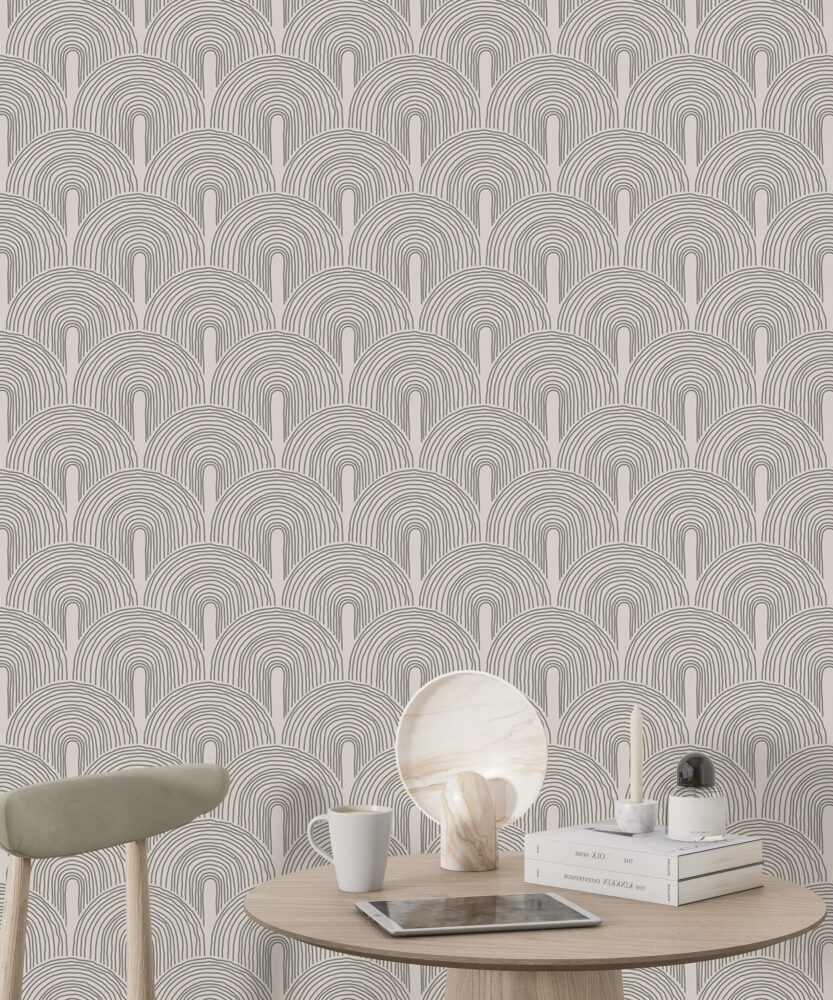Grey Arch Line Wallpaper : Geometric Rainbow Arches Pattern - View 6