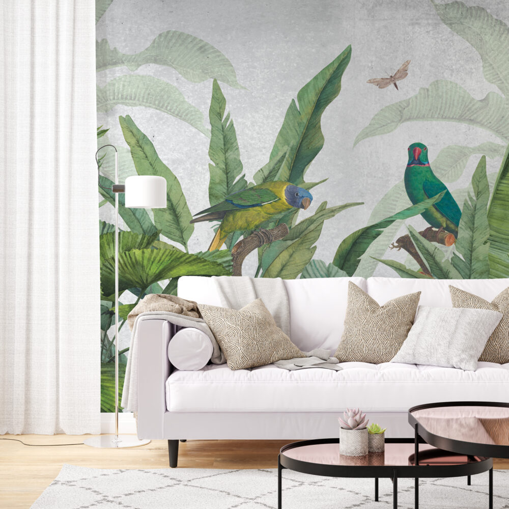 Tropical Parrot Wallpaper : Lush Banana Leaf Jungle Mural - View 5