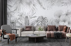 Black And White Monstera Wallpaper : Grey Tropical Leaf Mural