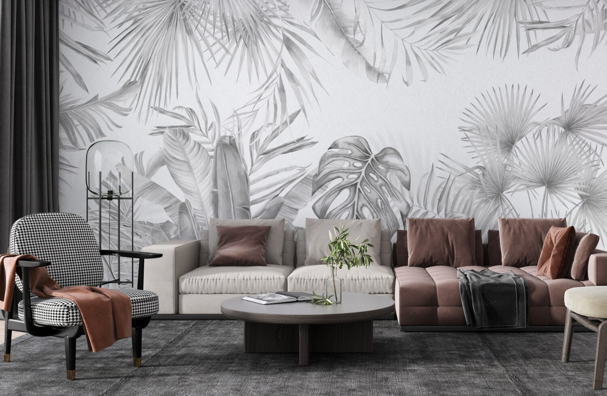 Black And White Monstera Wallpaper : Grey Tropical Leaf Mural