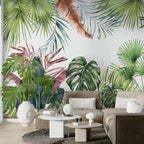 Pink And Green Monstera Wallpaper : Colourful Tropical Leaf Mural