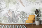 Soft Sage Monstera Wallpaper : Pastel Tropical Leaf Mural - View 6