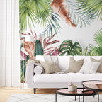 Pink And Green Monstera Wallpaper : Colourful Tropical Leaf Mural - View 3