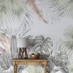 Soft Sage Monstera Wallpaper : Pastel Tropical Leaf Mural - View 3