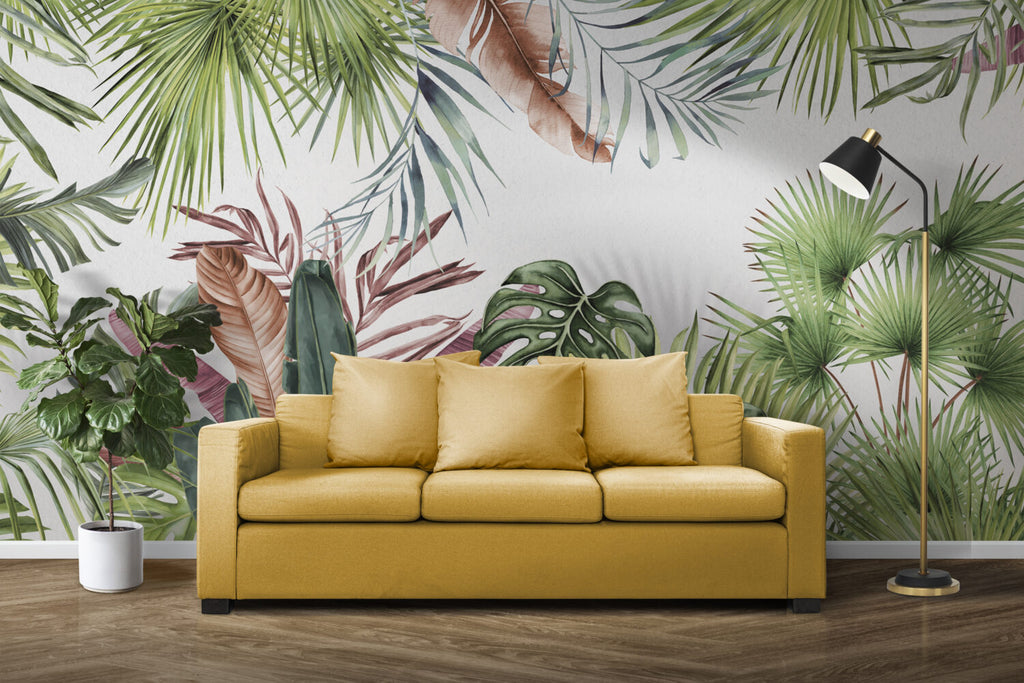 Pink And Green Monstera Wallpaper : Colourful Tropical Leaf Mural - View 4