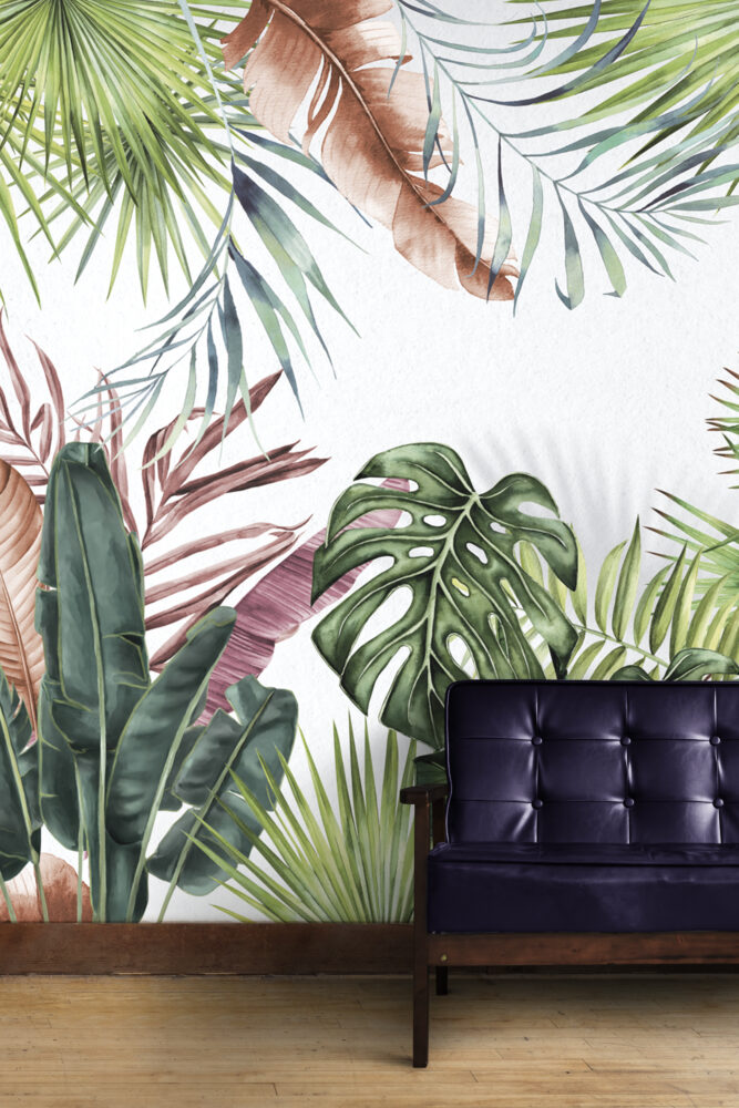 Pink And Green Monstera Wallpaper : Colourful Tropical Leaf Mural - View 5