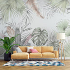 Soft Sage Monstera Wallpaper : Pastel Tropical Leaf Mural