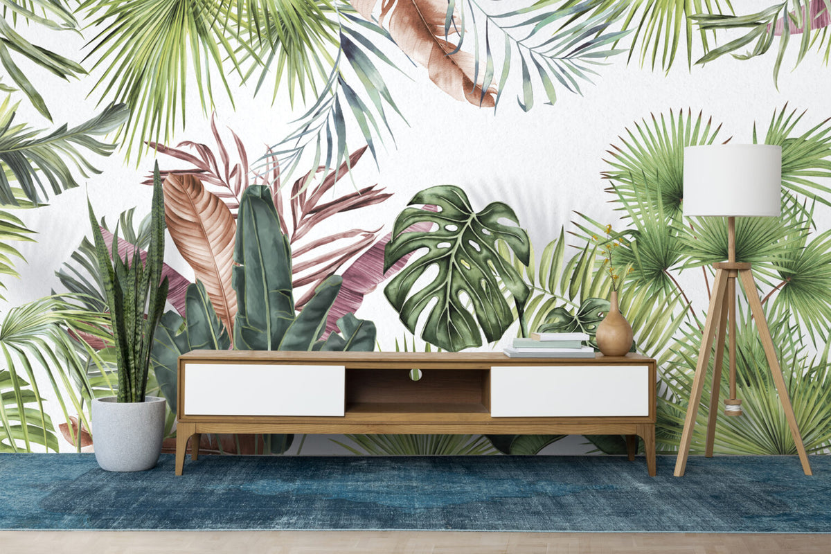 Pink And Green Monstera Wallpaper : Colourful Tropical Leaf Mural - View 6
