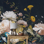 Dark Peony Wallpaper : Vintage Painted Roses And Peonies Mural - View 4