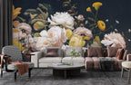 Dark Peony Wallpaper : Vintage Painted Roses And Peonies Mural