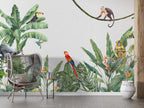 Scarlet Macaw Wallpaper : Tropical Leaves And Monkey Mural - View 6