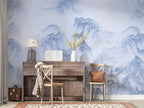 Blue Misty Mountains Wallpaper : Ink Wash Landscape Mural - View 5