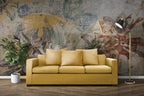 Distressed Botanical Wallpaper : Rustic Faded Leaf Fresco Mural - View 6