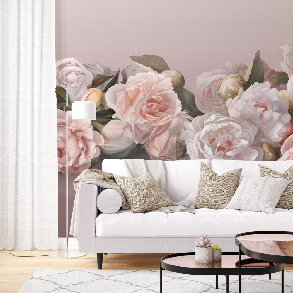 Blush Rose Wallpaper : 3D Soft Roses And Calla Lilies Mural - View 5