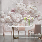 White Peony Wallpaper : 3D Marble Effect Blush Flowers Mural - View 6