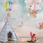 Paper Plane Animals Wallpaper : Watercolor Hot Air Balloon Nursery Mural - View 5