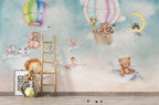 Paper Plane Animals Wallpaper : Watercolor Hot Air Balloon Nursery Mural