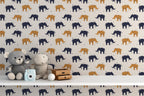 Elephant Pattern Wallpaper : Navy And Mustard Elephants On Beige - View 5