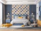 Elephant Pattern Wallpaper : Navy And Mustard Elephants On Beige - View 6