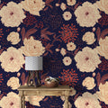 Navy Floral Wallpaper : Cream Peonies And Berries Pattern