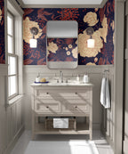 Navy Floral Wallpaper : Cream Peonies And Berries Pattern - View 5