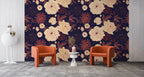 Navy Floral Wallpaper : Cream Peonies And Berries Pattern - View 6
