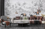 Grey Jungle Elephant Wallpaper : Misty Tropical Forest Mural - View 3