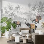 Grey Jungle Elephant Wallpaper : Misty Tropical Forest Mural