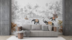 Grey Jungle Elephant Wallpaper : Misty Tropical Forest Mural - View 4