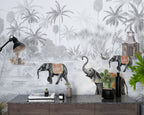 Grey Jungle Elephant Wallpaper : Misty Tropical Forest Mural - View 5