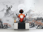 Samurai Woman Wallpaper : Red Ink Katana Art Mural - View 4