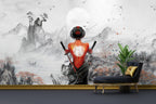 Samurai Woman Wallpaper : Red Ink Katana Art Mural - View 5