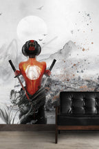 Samurai Woman Wallpaper : Red Ink Katana Art Mural