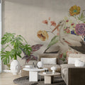 Beige Floral Wallpaper : Painted Poppies And Leaves Mural