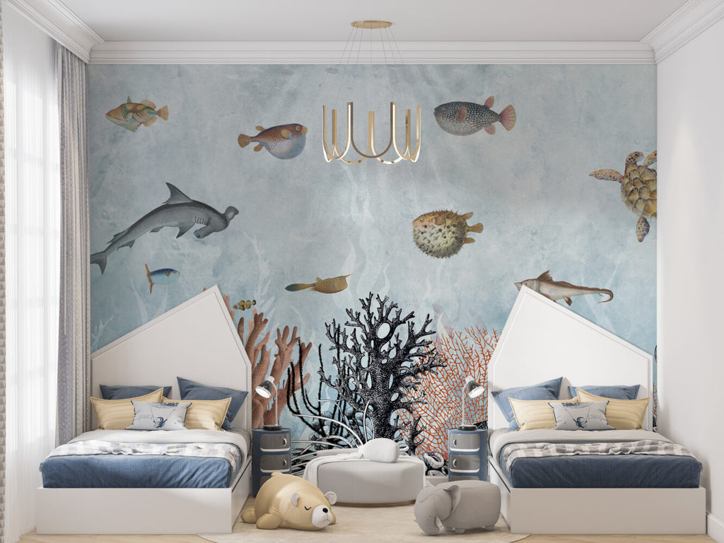 Underwater Coral Wallpaper : Fish And Sea Plants Mural - View 3