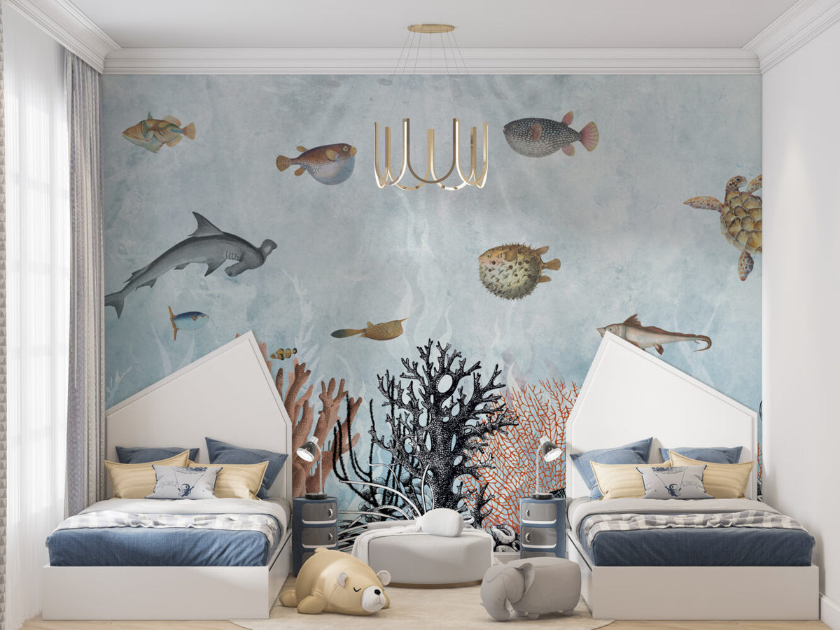 Underwater Coral Wallpaper : Fish And Sea Plants Mural - View 3