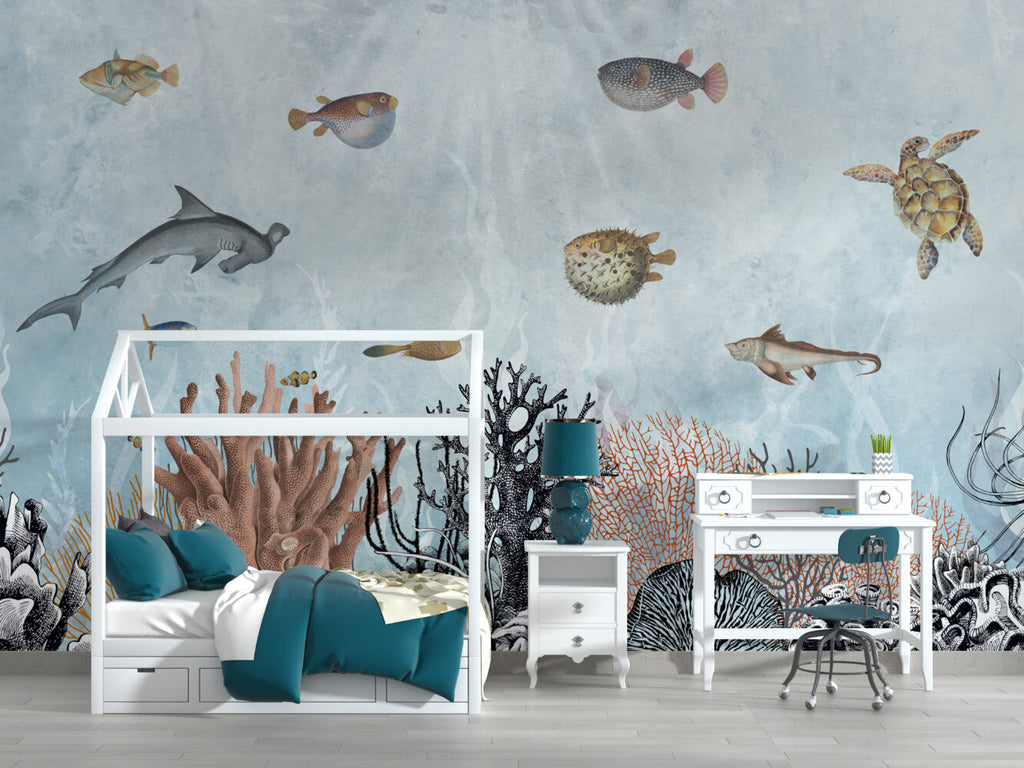 Underwater Coral Wallpaper : Fish And Sea Plants Mural - View 6