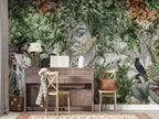 Jungle Face Wallpaper : Sketch Portrait With Tropical Leaves Mural - View 6