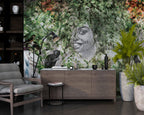 Jungle Face Wallpaper : Sketch Portrait With Tropical Leaves Mural - View 4