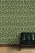 Green Damask Wallpaper : Classic Olive Floral Pattern